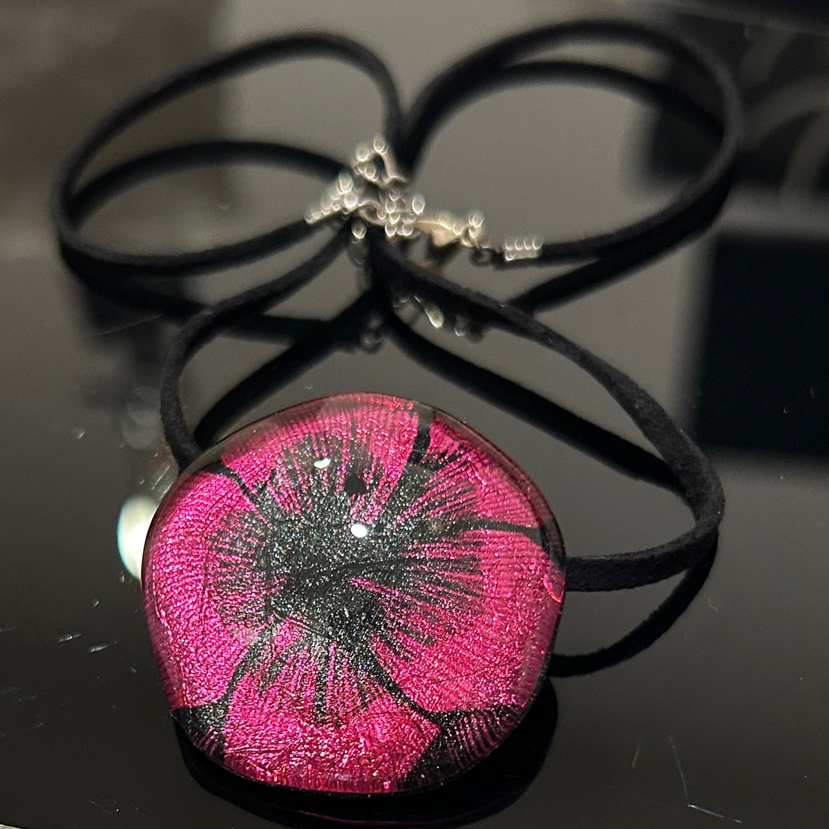 Pink Starburst Dichroic Glass Pendant - Handmade Celebration