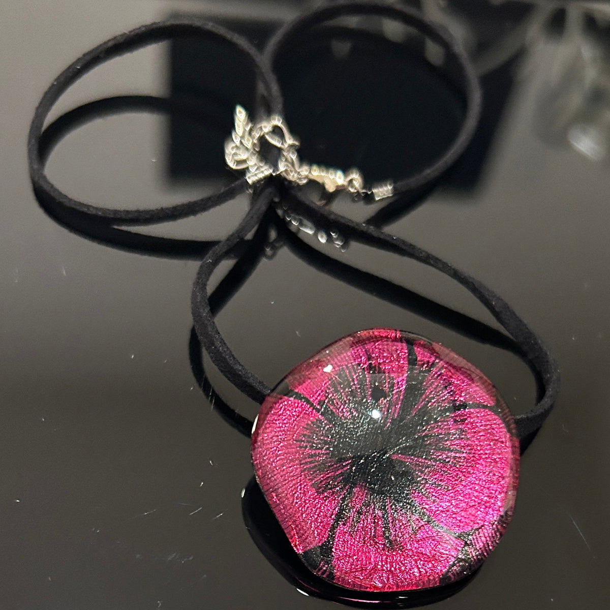 Pink Starburst Dichroic Glass Pendant - Handmade Celebration
