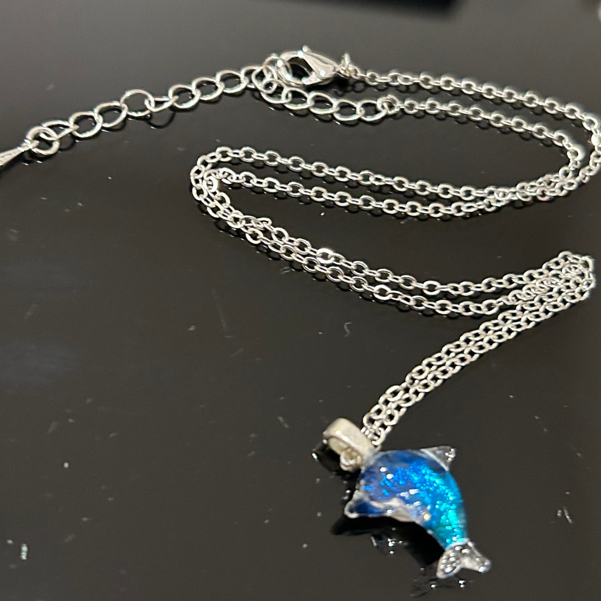 Blue Dichroic Glass Dolphin Pendant 1.25 Inch Handcrafted Mars Glass Artisan Collection Premium Ocean Wildlife Jewelry